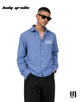 Men in Street Style 'Seabreeze' Blue Linen Full Sleeve Shirt HG x Sullitt - Front 1