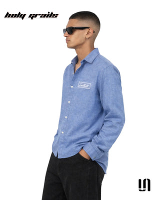 Men in Street Style 'Seabreeze' Blue Linen Full Sleeve Shirt HG x Sullitt - Side