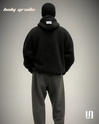 Men in Street Style 'Sherpa Furr' Black 350 GSM Oversize Fit Hoodie HG x Sullitt - Back Full