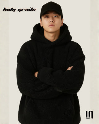 Men in Street Style 'Sherpa Furr' Black 350 GSM Oversize Fit Hoodie HG x Sullitt - Front