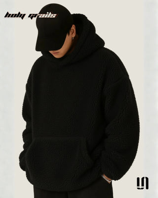Men in Street Style 'Sherpa Furr' Black 350 GSM Oversize Fit Hoodie HG x Sullitt - Front Side