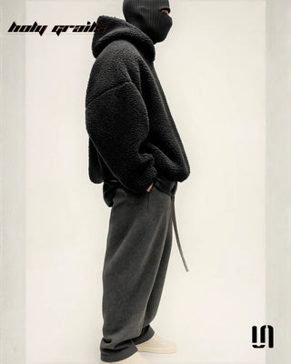Men in Street Style 'Sherpa Furr' Black 350 GSM Oversize Fit Hoodie HG x Sullitt - Side