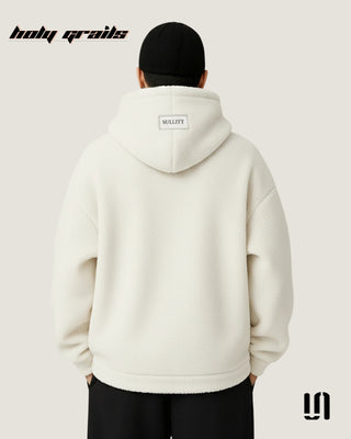 Men in Street Style 'Sherpa Furr' White 350 GSM Sherpa Furr Fabric Oversize Fit Hoodie HG x Sullitt - Back