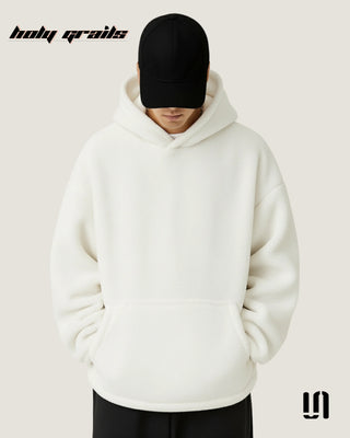 Men in Street Style 'Sherpa Furr' White 350 GSM Sherpa Furr Fabric Oversize Fit Hoodie HG x Sullitt - Front
