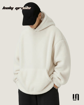 Men in Street Style 'Sherpa Furr' White 350 GSM Sherpa Furr Fabric Oversize Fit Hoodie HG x Sullitt - Front Side