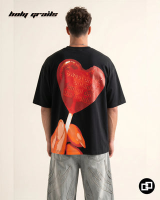 Men in Street Style 'Sinful Delight' Black 100% Cotton 240 GSM Graphic Printed Oversize Tee HG x Grey Hound - Back