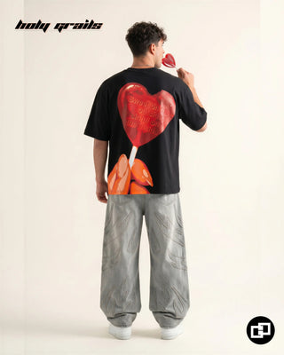Men in Street Style 'Sinful Delight' Black 100% Cotton 240 GSM Graphic Printed Oversize Tee HG x Grey Hound - Back Full