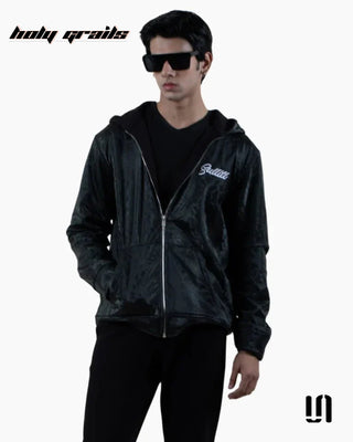 Men in Street Style 'Sleek Black Cobra' Black 100% Lamb Curst Leather Zipper Jacket HG x Sullitt - Front