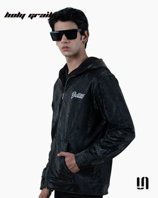 Men in Street Style 'Sleek Black Cobra' Black 100% Lamb Curst Leather Zipper Jacket HG x Sullitt - Front Side
