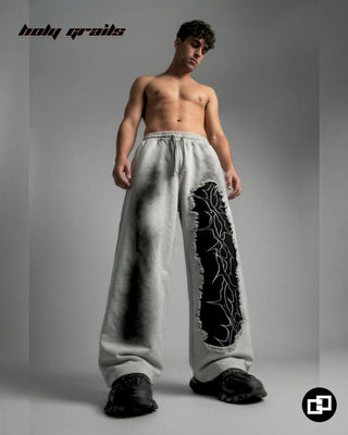 Men in Street Style 'Thorn Bleed' Grey 100% Cotton Sweatpants HG x Grey Hound - Front Full