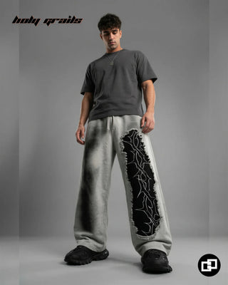 Men in Street Style 'Thorn Bleed' Grey 100% Cotton Sweatpants HG x Grey Hound - Front Full