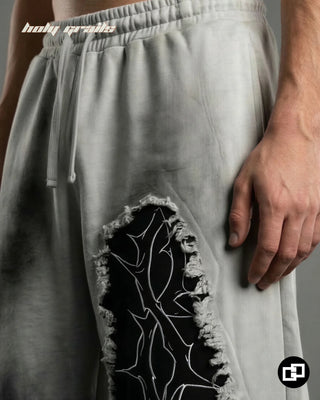 Men in Street Style 'Thorn Bleed' Grey 100% Cotton Sweatpants HG x Grey Hound - Front Side Close Up