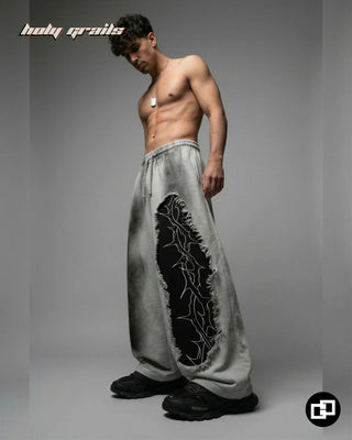 Men in Street Style 'Thorn Bleed' Grey 100% Cotton Sweatpants HG x Grey Hound - Front Side Full