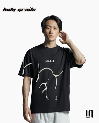 Men in Street Style 'Thunder' Black 240 GSM 100% French Terry Cotton Puff Print Oversized Tee HG x Sullitt - Front