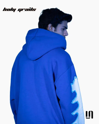 Men in Street Style 'Torn Stiched' Blue 350 GSM Cotton Sleeve Printed Oversize Hoodie HG x Sullitt - Back
