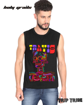 Men in Street Style 'Travis Skeleton' Black 180 GSM 100% Cotton Graphic Sleeveless Tank Tee HG x Trip Tribe - Front