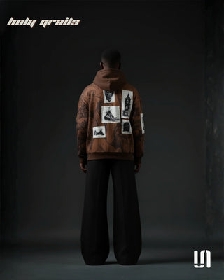 Men in Street Style 'Ubran Roast Brown AOP' 400 GSM 100% Cotton Fleece Graphic Oversize Hoodie HG x Sullitt - Back Full