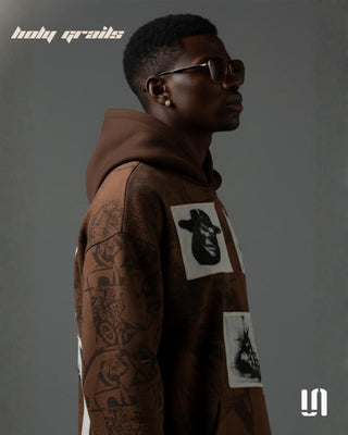 Men in Street Style 'Ubran Roast Brown AOP' 400 GSM 100% Cotton Fleece Graphic Oversize Hoodie HG x Sullitt - Side Close Up