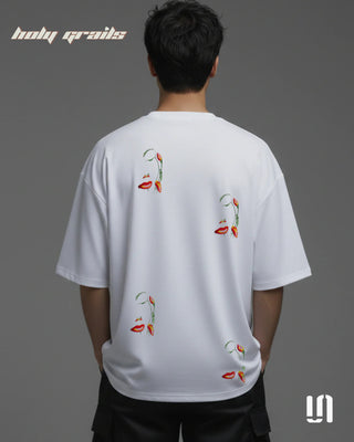 Men in Street Style 'White Flower Face' 240 GSM Premium 100% Cotton Printed Oversized Tee HG x Sullitt - Back