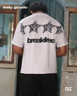 Men in Streetwear Style 'Breakfree' White Cotton Graphic Oversize Tee HG x Pvt Ltd - Back