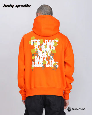 Men in Streetwear Style 'Day Life' Orange 350-370 GSM Puff Printed Oversize Graphic Hoodie HG x Bumchiq - Back