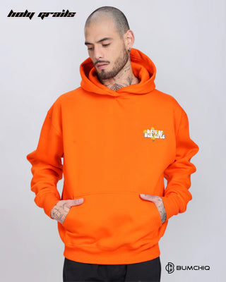 Men in Streetwear Style 'Day Life' Orange 350-370 GSM Puff Printed Oversize Graphic Hoodie HG x Bumchiq - Front