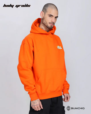 Men in Streetwear Style 'Day Life' Orange 350-370 GSM Puff Printed Oversize Graphic Hoodie HG x Bumchiq - Side 2