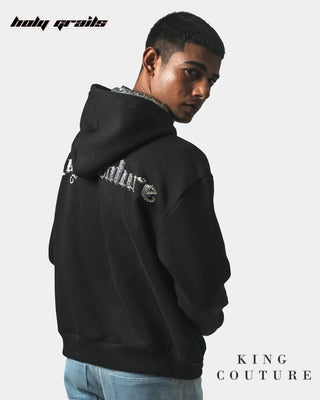 Men in Streetwear Style 'Kardana' Black 340 GSM Polycotton Boxy Fit Hoodie HG x King Couture - Back Side