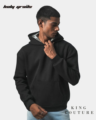 Men in Streetwear Style 'Kardana' Black 340 GSM Polycotton Boxy Fit Hoodie HG x King Couture - Front