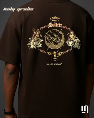 Men in Streetwear 'Dark Brown Angel' 260 GSM 95% Cotton 5% Spandex Graphic OversizeTee HG x Sullitt - Back