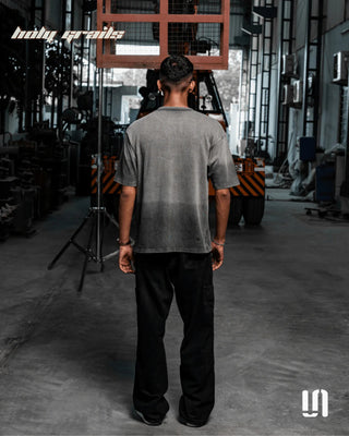 Men in Streetwear 'Grey Threadbare' 330 GSM Heavyweight Cotton Jersey Puff Printed Oversize Tee HG x Sullitt - Back Full