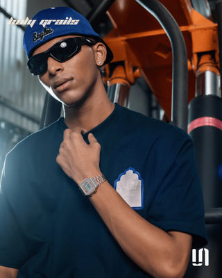 Men in Streetwear 'Midnight Lady Smoke' Blue 240 GSM French Terry Lycra Graphic Puff Printed Regular Fit Tee HG x Sullitt - Front Close