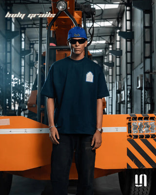 Men in Streetwear 'Midnight Lady Smoke' Blue 240 GSM French Terry Lycra Graphic Puff Printed Regular Fit Tee HG x Sullitt - Front Full