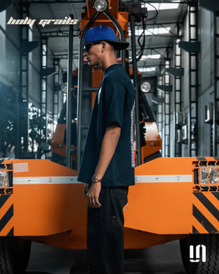 Men in Streetwear 'Midnight Lady Smoke' Blue 240 GSM French Terry Lycra Graphic Puff Printed Regular Fit Tee HG x Sullitt - Side Full