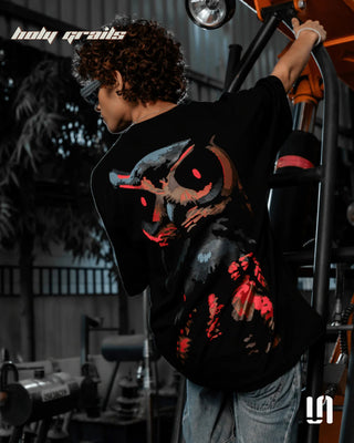 Men in Streetwear 'Night Watch' Black 240 GSM French Terry Lycra Graphic Puff Printed Oversize Tee HG x Sullitt - Back