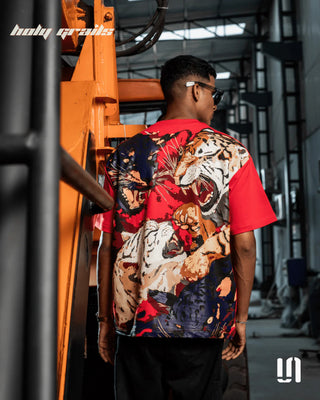 Men in Streetwear 'Rival Roar Tiger' Red 240 GSM French Terry Cotton Graphic Oversize Tee HG x Sullitt - Back