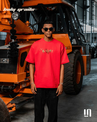 Men in Streetwear 'Rival Roar Tiger' Red 240 GSM French Terry Cotton Graphic Oversize Tee HG x Sullitt - Front Full