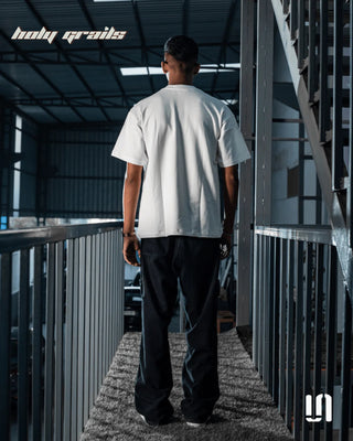 Men in Streetwear 'Wings of Freedom' White 240 GSM French Terry Lycra Puff Print Relaxed Fit Tee HG x Sullitt - Back