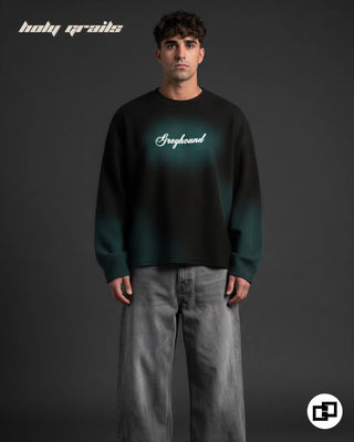 Men in 'Alcohol You Later' Green 100% Cotton Waffle Knit Fabric Screen Printed Oversize Full Sleeve T-Shirt HG x Grey Hound - Front Full