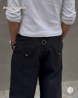 Men in 'Black Command' Deep Black Premium Structured Denims Wide Leg Pants HG x Charactr - Back Close Up
