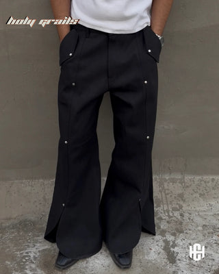 Men in 'Black Command' Deep Black Premium Structured Denims Wide Leg Pants HG x Charactr - Front