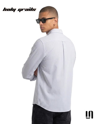Men in 'Blue Mirage Bunny' Premium Soft Touch Fabric Graphic Printed Full Sleeve Stripe Shirt HG x Sullitt - Back Side