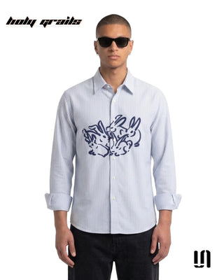 Men in 'Blue Mirage Bunny' Premium Soft Touch Fabric Graphic Printed Full Sleeve Stripe Shirt HG x Sullitt - Front 1
