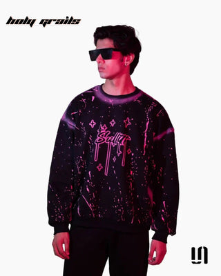 Men in 'Chaos Paint' Black 400 GSM Suede Fabric Printed Oversize Swearshirt HG x Sullitt - Front