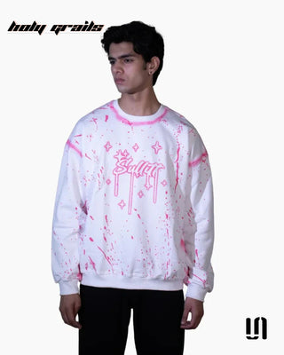Men in 'Chaos Paint' White 400 GSM Suede Fabric Printed Oversize Swearshirt HG x Sullitt - Front