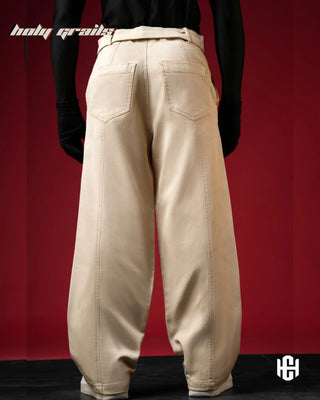 Men in 'Charactr' Versatile Light Beige Dobby Denim Straight Fit Cargo Pants HG x Charactr - Back