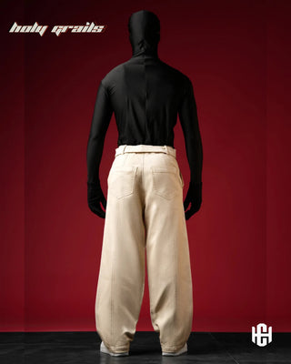 Men in 'Charactr' Versatile Light Beige Dobby Denim Straight Fit Cargo Pants HG x Charactr - Back Full