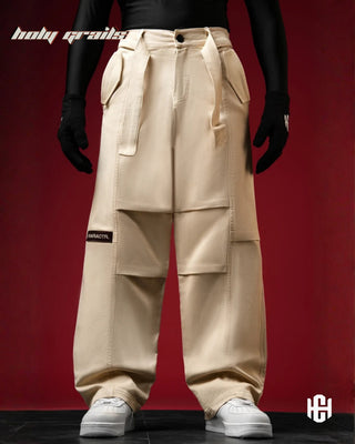 Men in 'Charactr' Versatile Light Beige Dobby Denim Straight Fit Cargo Pants HG x Charactr - Front