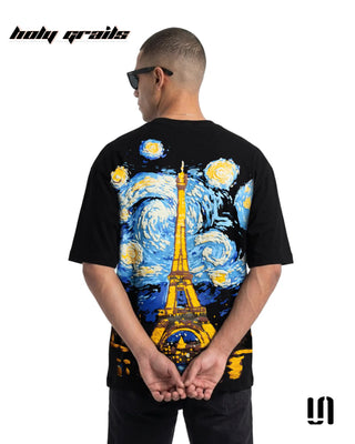 Men in 'City of Nights' Black 240 GSM French Terry Cotton Graphic Printed Oversize T-Shirt HG x Sullitt - Back