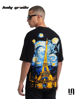 Men in 'City of Nights' Black 240 GSM French Terry Cotton Graphic Printed Oversize T-Shirt HG x Sullitt - Back Side
